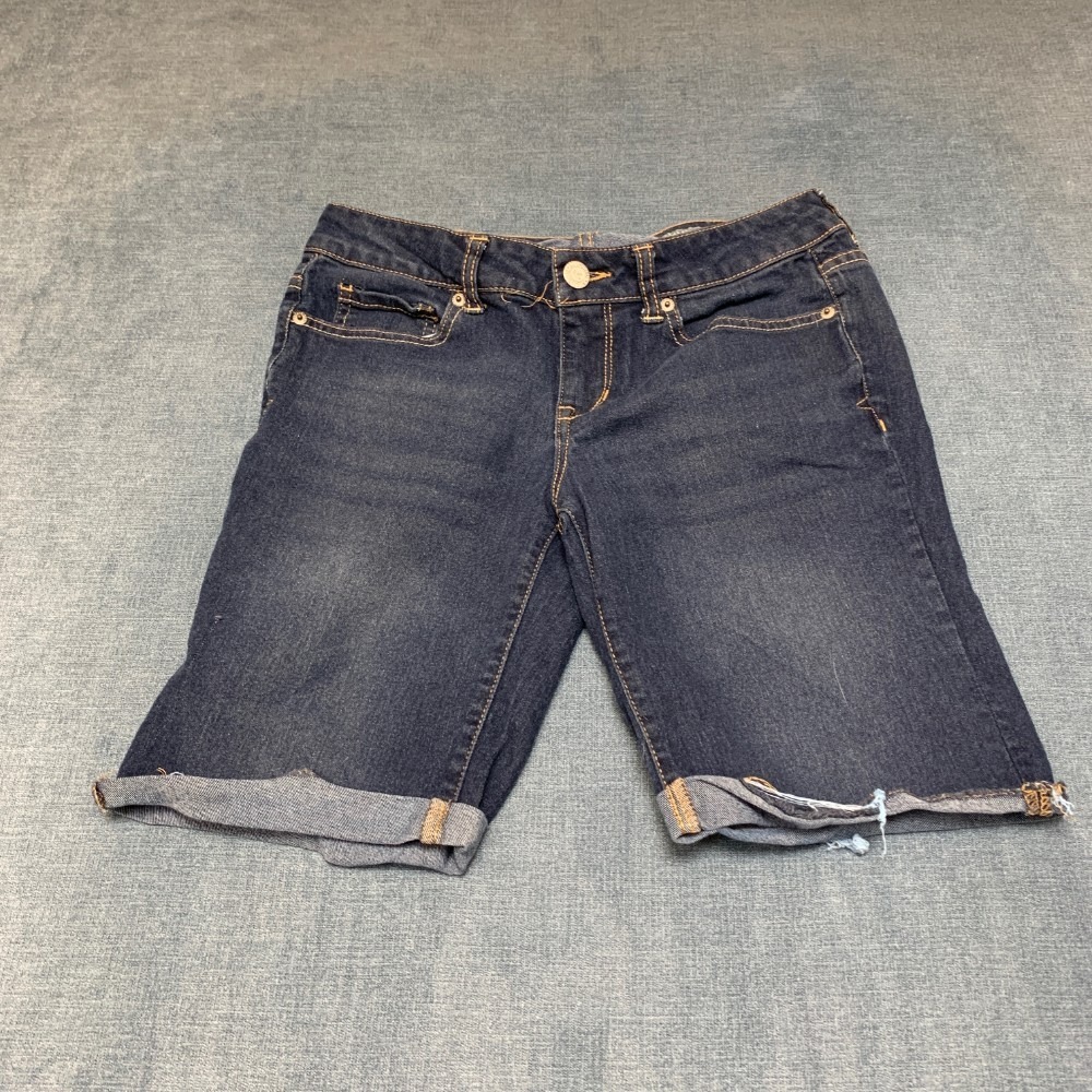Aeropostale Bermuda Shorts Womens 4 Blue Cotton Stretch Low Rise Cuffed Hem Cozy